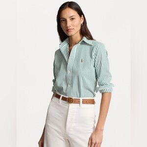 POLO RALPH LAUREN STRIPED KNIT OXFORD COTTON SHIRT - BUTTON-DOWN BLOUSE